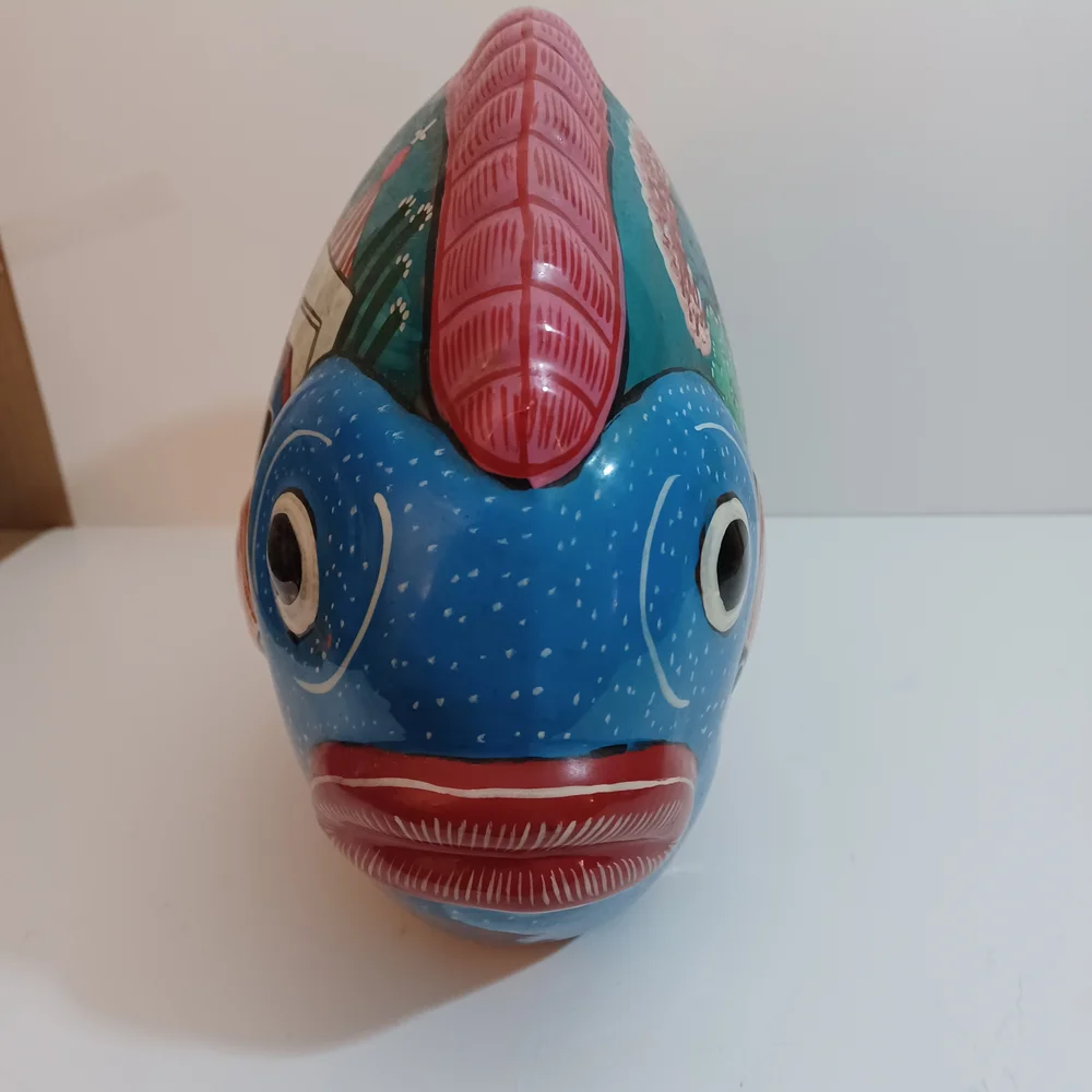Handpainted Terracotta Mexican Folk Art Large Fish 15X9.5